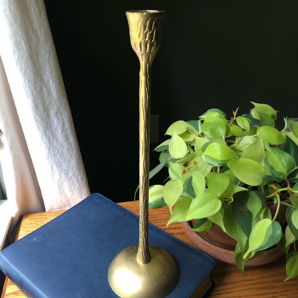 Cast Aluminum Gold Textured Hammered Tall Heavy Taper Candle Holder